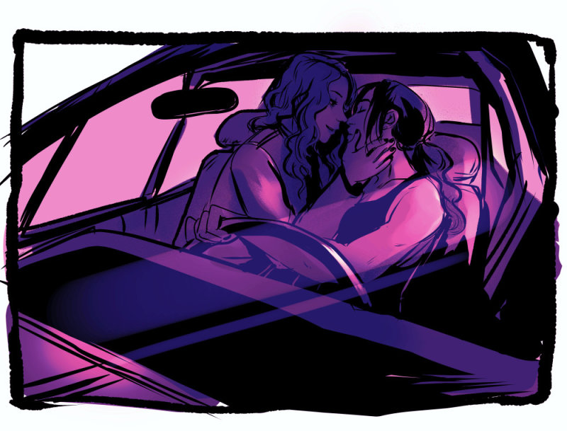just gals being pals in a car.